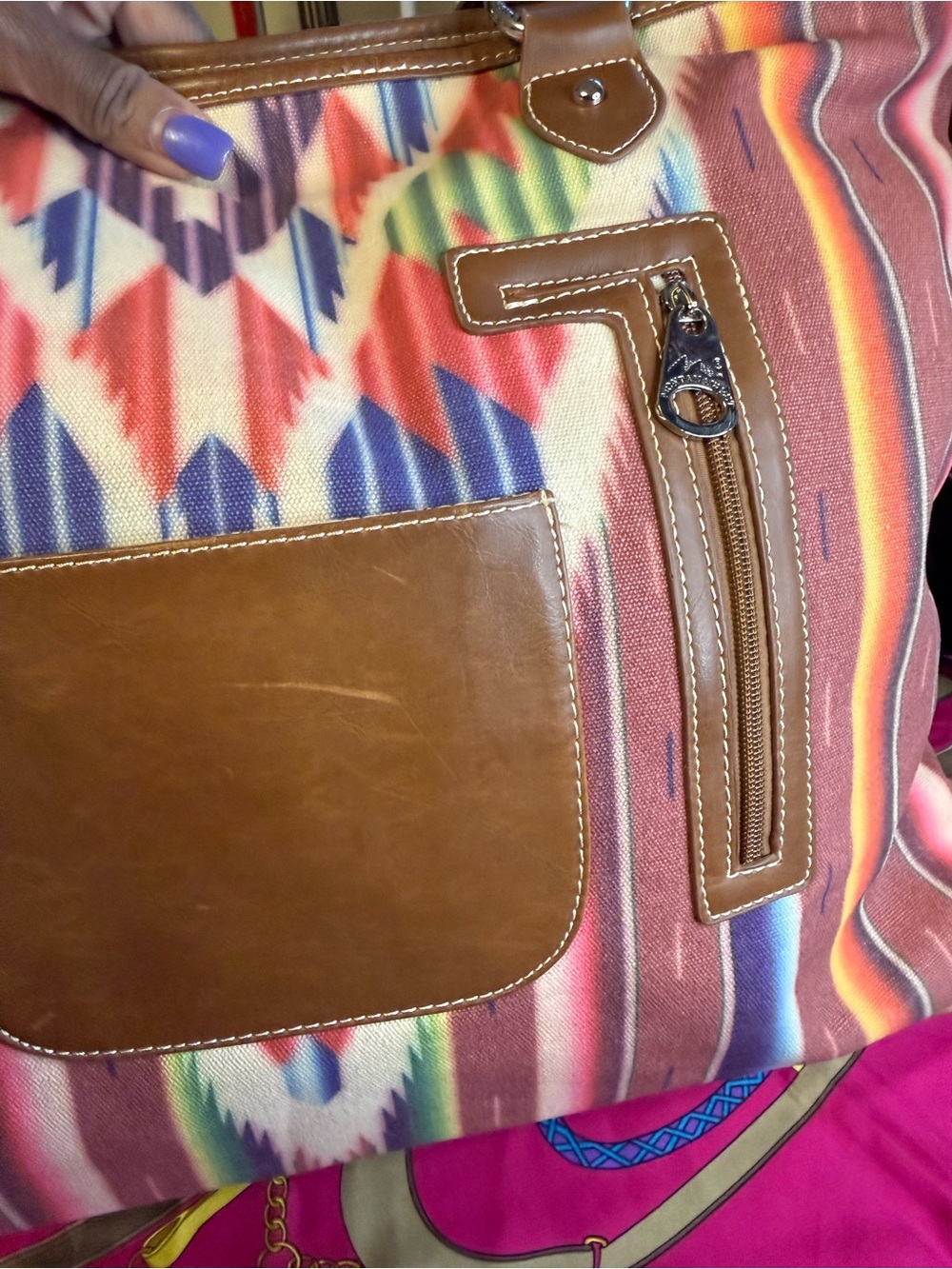 Montana West Southwestern Canvas Tote Bag | Aztec Print | Studded Shoulder Purse - Picture 4 of 15